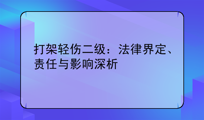 打架轻伤二级：法律界定、责任与影响深析