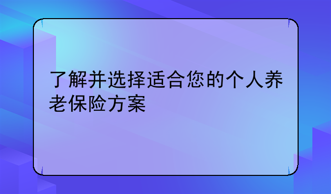 了解并选择适合您的个人养老保险方案