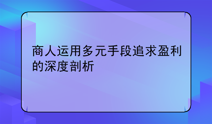 商人运用多元手段追求盈利的深度剖析