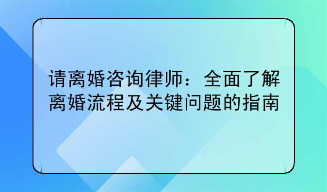 请离婚咨询律师：全面了解离婚流程及关键问题的指南