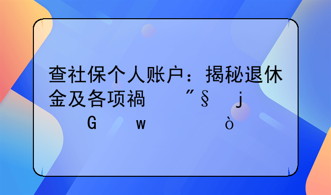 查社保个人账户：揭秘退休金及各项福利的金额预估